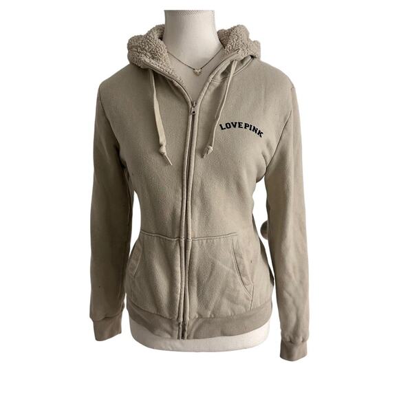 Victorias Secret PINK Size M Vintage Sand LOVE PINK Light Weight Zip up Jacket - Picture 2 of 4